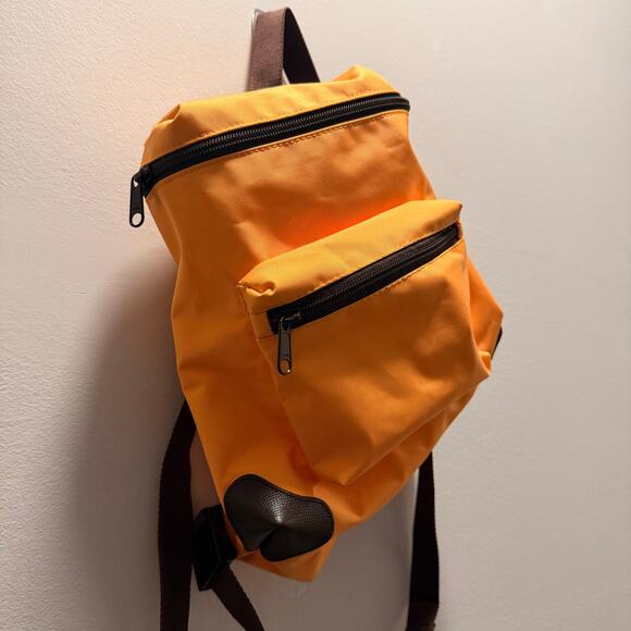 Hervé Chapelier Paris Orange Nylon Backpack Brown Straps Leather Corners Small - Picture 3 of 6